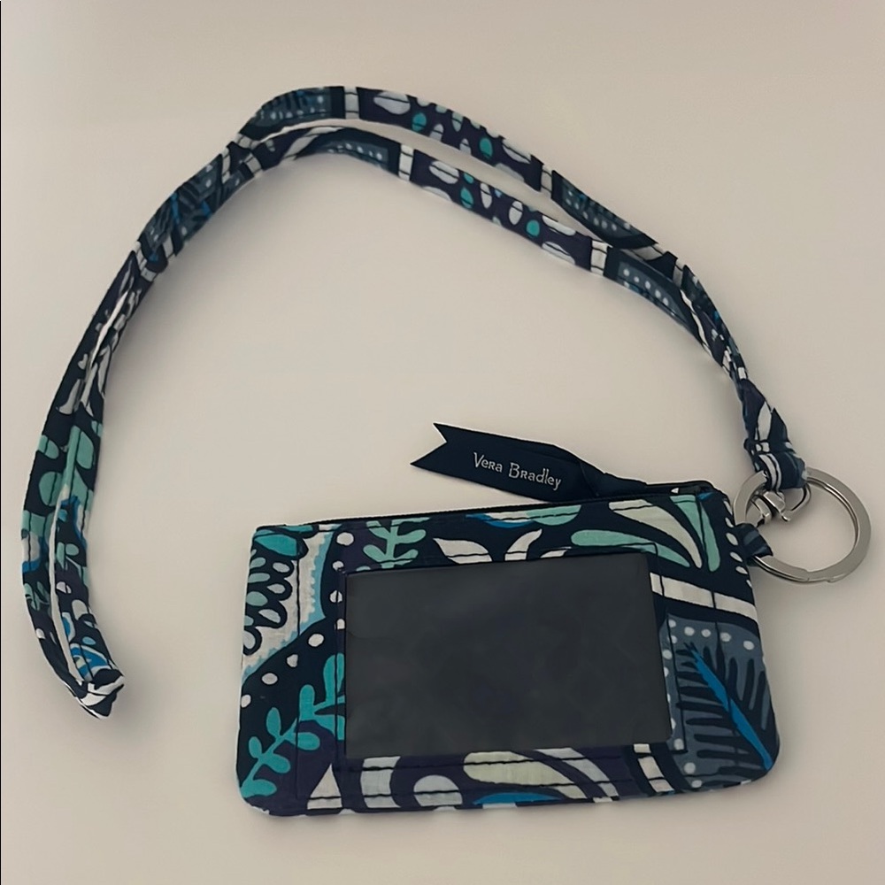 Vera Bradley Teal and Black Patterned Lanyard with ID Holder